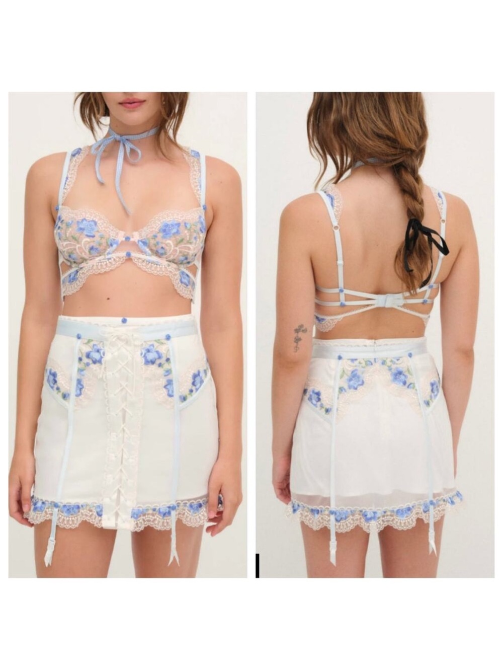 NWT For Love and Lemons Festival Rose Bra in Blue S
